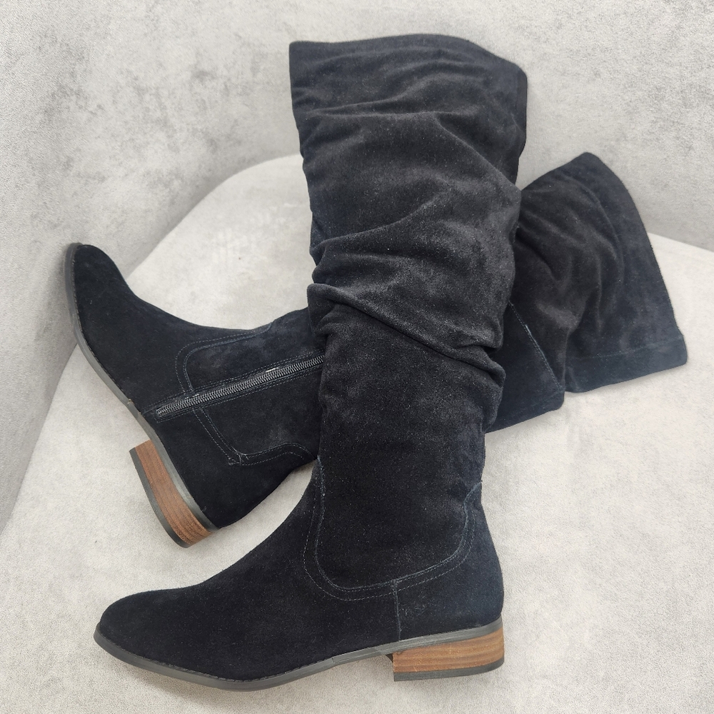 Steve Madden Knee High Boots 8 Black Suede Tangy Riding Tall Slouchy Casual